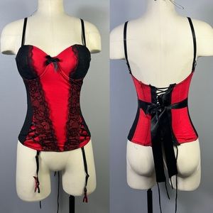 Spencers Body Range Red and black sexy lingerie corset bows and ribbons size M
